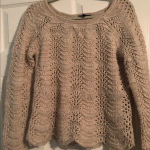 American Eagle scalloped Cream Sweater